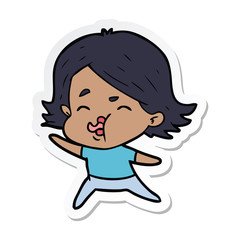 sticker of a cartoon girl pulling face