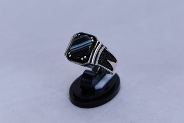 silver ring with stone 