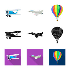 Vector illustration of plane and transport sign. Set of plane and sky vector icon for stock.