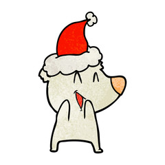 laughing polar bear textured cartoon of a wearing santa hat