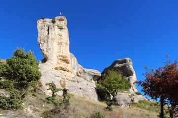 View of the Stone Sphinxes. This natural mountain range is located right near the old part of the city of Bakhchisarai on the Crimean peninsula. Some of this rocks looks like faces.