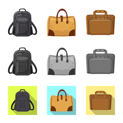 Vector design of suitcase and baggage symbol. Set of suitcase and journey stock symbol for web.