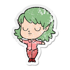 distressed sticker of a cartoon elf girl