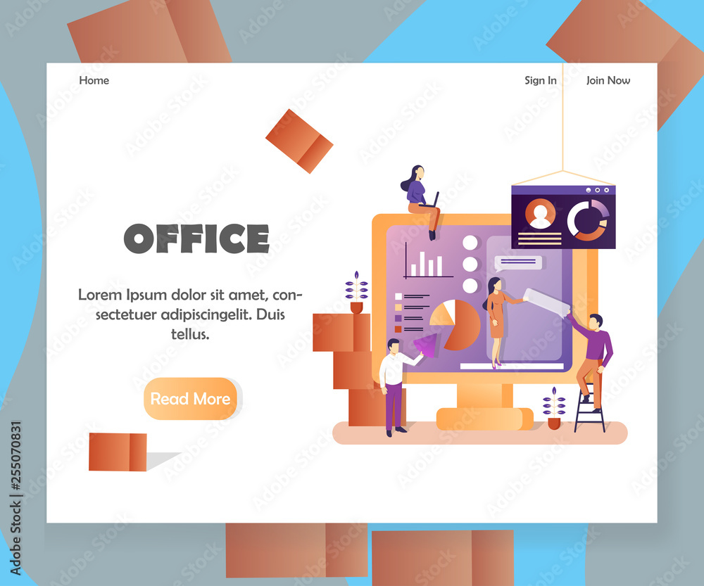 Poster office vector website landing page design template