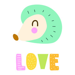 Hedgehog. Scandinavian, nordic style. Simple hand drawn vector illustration design. Best for nursery, childish textile, apparel, poster, postcard.