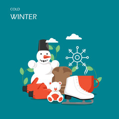 Cold winter vector flat style design illustration