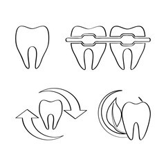 tooth with braces, tooth with arrow circle, logo, vector line icon set