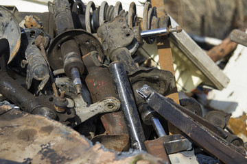 a pile of iron scrap. metal recycling concept