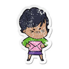 distressed sticker of a cartoon frustrated woman