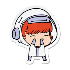 sticker of a cartoon curious astronaut