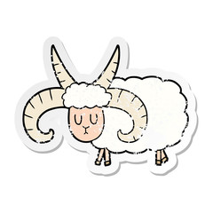 distressed sticker of a cartoon long horned ram