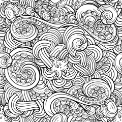 Black and white sea doodles vector seamless pattern