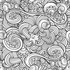 Black and white sea doodles vector seamless pattern