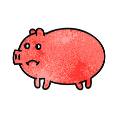 retro grunge texture cartoon pig