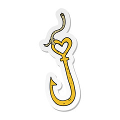 sticker of a cartoon love heart fish hook