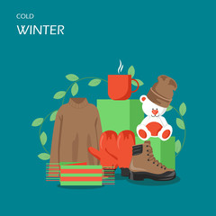 Cold winter vector flat style design illustration