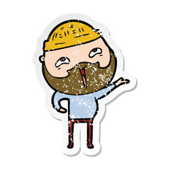 distressed sticker of a cartoon happy bearded man