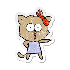 distressed sticker of a cartoon cat