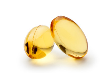 Fish oil capsules isolated on white background