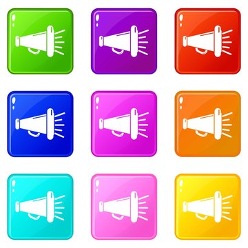 Megaphone icons set 9 color collection isolated on white for any design