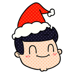 comic book style illustration of a male face wearing santa hat