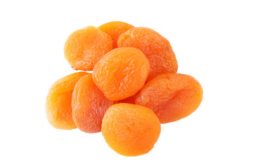 Dried apricot close up isolated on a white background. Top view