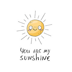 Cute poster with sun on white background.
