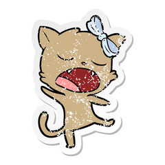Obraz na płótnie Canvas distressed sticker of a cartoon singing cat