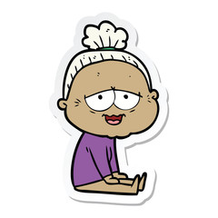 sticker of a cartoon happy old lady
