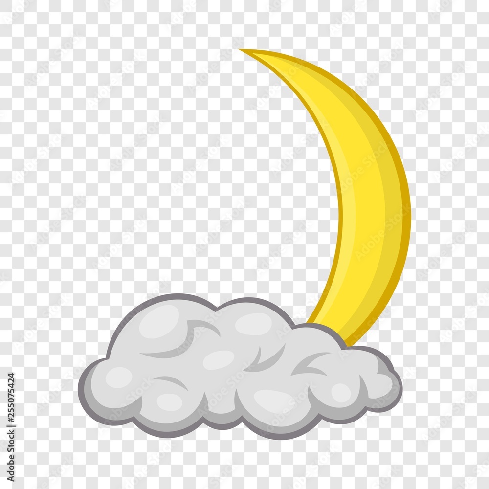 Poster crescent moon and cloud icon in cartoon style on a background for any web design