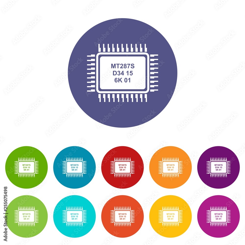 Poster micro microchip icons color set vector for any web design on white background