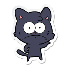 sticker of a cartoon nervous cat