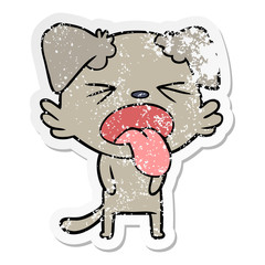 distressed sticker of a cartoon disgusted dog