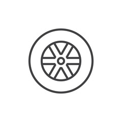 Car wheel line icon. linear style sign for mobile concept and web design. disk car wheel tyre outline vector icon. Symbol, logo illustration. Pixel perfect vector graphics
