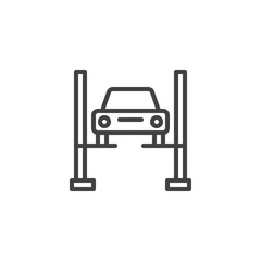 Hydraulic ramp with car line icon. linear style sign for mobile concept and web design. Car lifting ramp outline vector icon. Symbol, logo illustration. Pixel perfect vector graphics