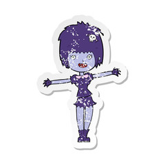 retro distressed sticker of a cartoon happy vampire girl