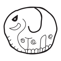 Cartoon doodle illustration of cute elephant from ball for coloring book, t-shirt print design, greeting card