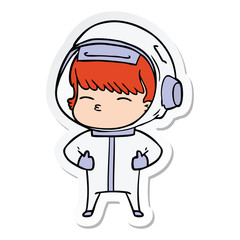 sticker of a cartoon curious astronaut