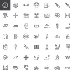 Car parts line icons set. linear style symbols collection, outline signs pack. vector graphics. Set includes icons as car speedometer, chassis , steering wheel, vehicle headlight, auto windshield