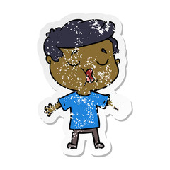 distressed sticker of a cartoon man talking