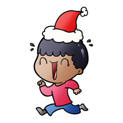 laughing gradient cartoon of a man wearing santa hat