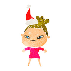 Naklejka premium retro cartoon of a woman wearing santa hat