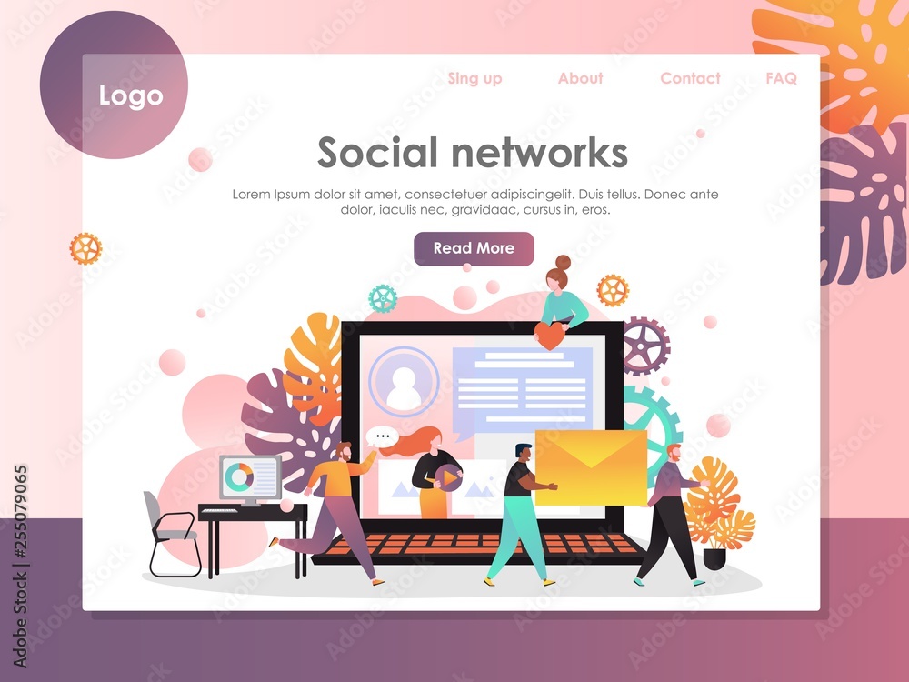 Poster social networks vector website landing page design template