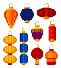 Colorful chinese lanterns. Design element and Asian traditions.