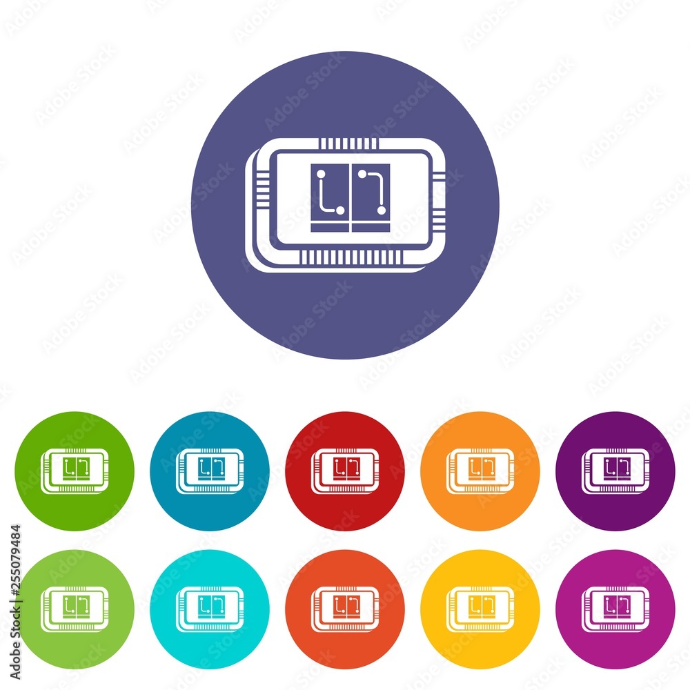 Poster retro microchip icons color set vector for any web design on white background