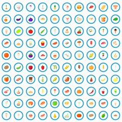 100 food icons set in cartoon style for any design vector illustration
