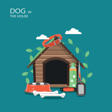 Dog in the house vector flat style design illustration