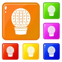 Echinocactus icons set collection vector 6 color isolated on white background