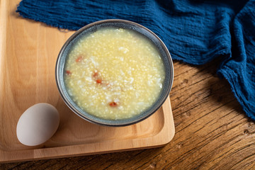 Nutritious breakfast millet porridge and eggs