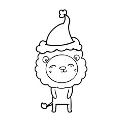 line drawing of a lion wearing santa hat